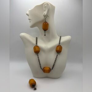 VTG Art Deco Bakelite Necklace & Earring Set - Butterscotch Amber - Tested